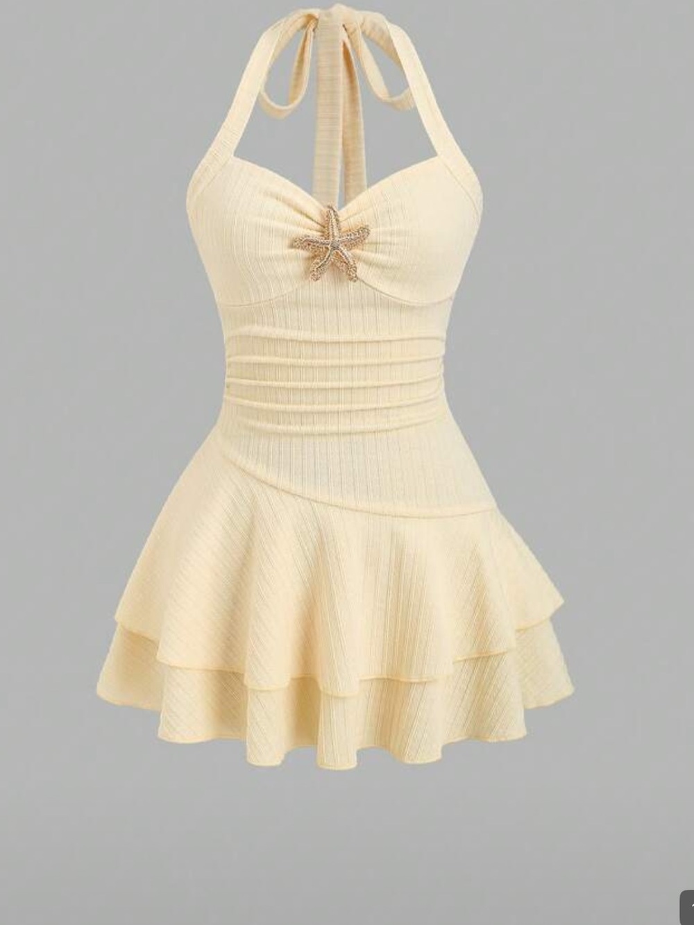 Yellow Ribbed Halter Mini Dress